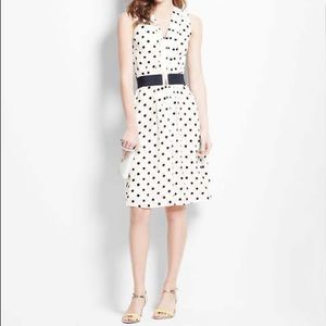 Ann Taylor Polka Dot Pleat Front Dress with Belt
